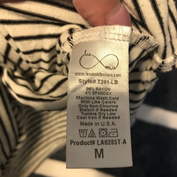 Striped White and Black Long Sleeves Tie Knot Shirt Top Size Medium - Picture 5 of 9